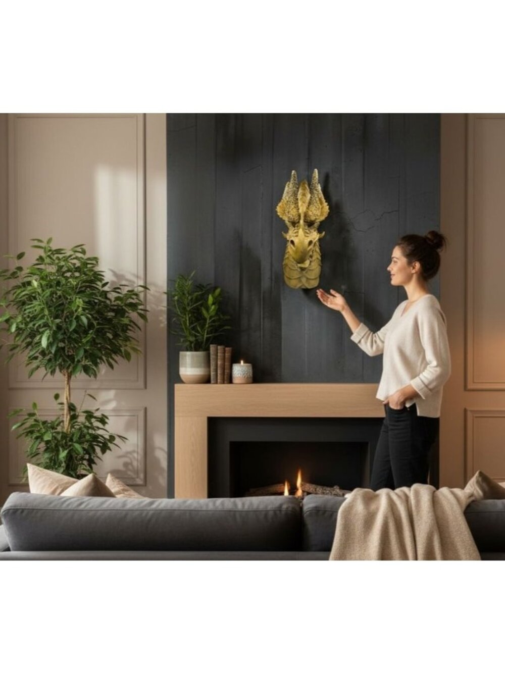 Head of the Beast Golden Dragon Wall Sculpture By Toscano